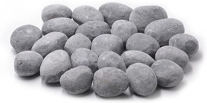 Stanbroil 24pcs Light Weight Ceramic Fiber Pebble Stones for Fire Pit and Fireplace - Grey