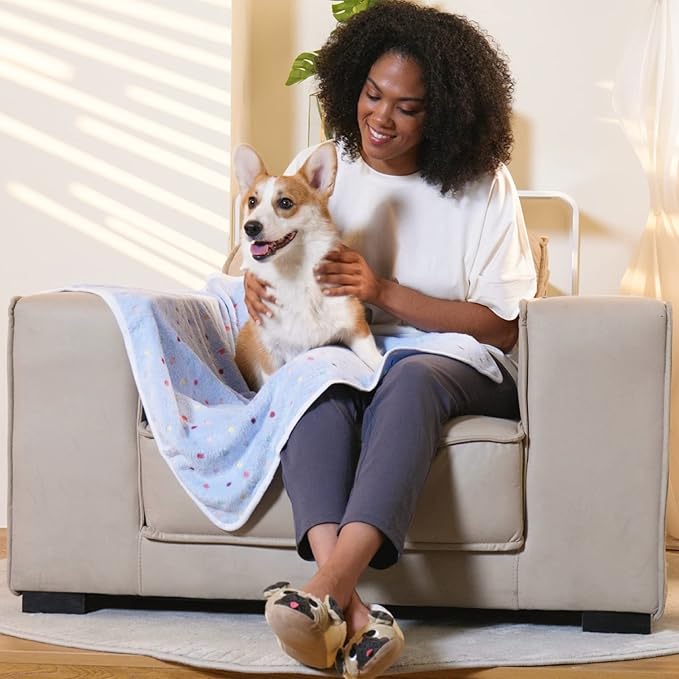 1 Pack 3 Blankets Super Soft Cute Dot Pattern Pet Blanket Flannel Throw for Dog Puppy Cat Blue/Purple/Grey Small