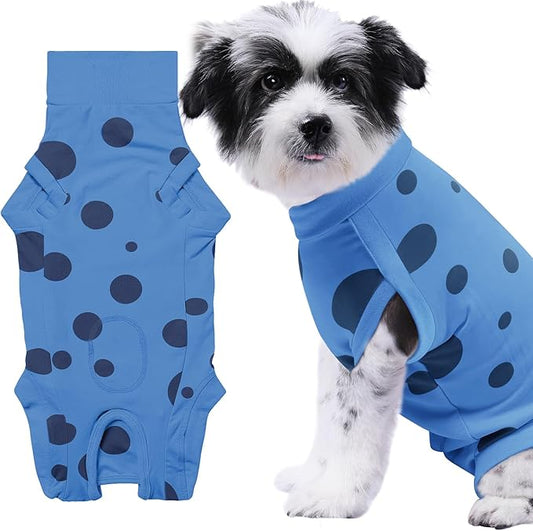 Dog Recovery Suit, Professional Dog Surgery Suit Post Spay, Neuter, Abdominal Surgical Suit for Male Female Dogs Can Pee, Prevent Licking Soft Breathable Cotton Covers Wound (Blue, Medium)