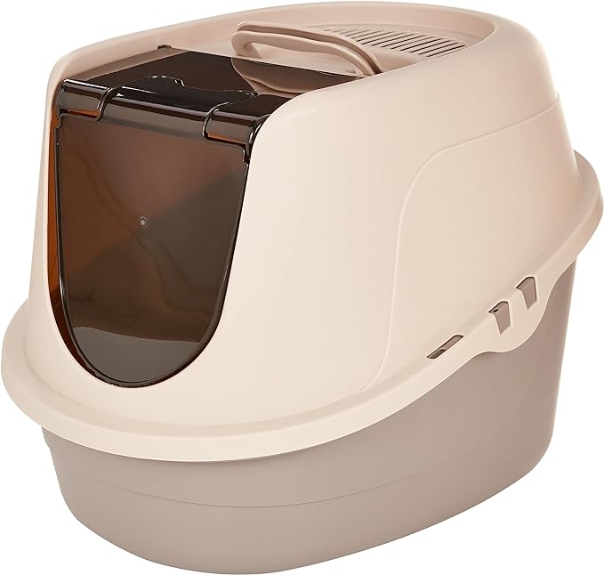 Amazon Basics No-Mess Hooded Cat Litter Box, Standard, Multicolor, 21 in x 16 in x 15 in