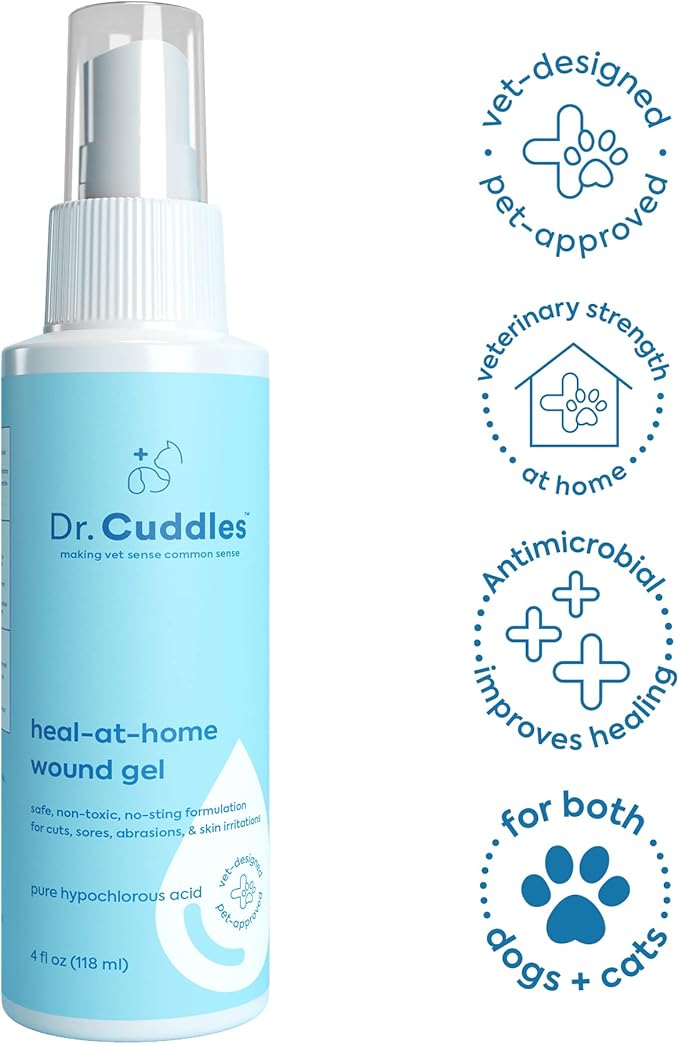 Heal-at-Home Wound Gel For Dogs, Cats, & Pets - Antimicrobial, Anti-Fungal Spray - Non-Toxic, No Sting Formula - Clean and Heal Wounds, Acne, Skin Irritation, Resolve Infection – Pure Hypochlorous Acid – 4oz