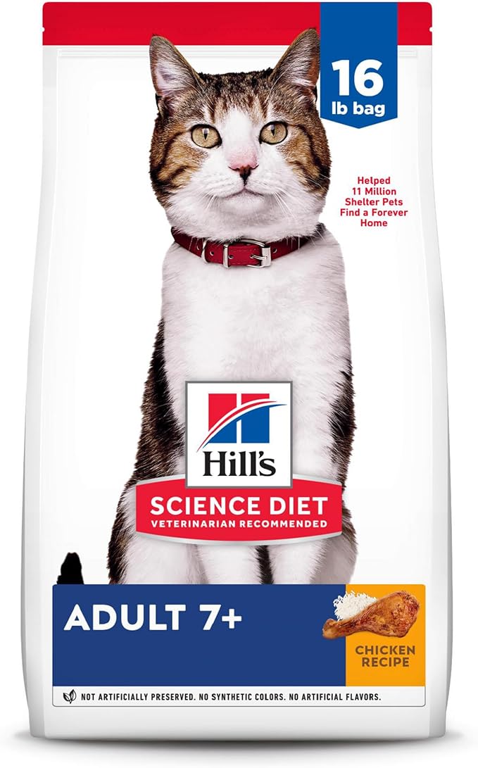 Hill's Science Diet Adult 7+, Senior Adult 7+ Premium Nutrition, Dry Cat Food, Chicken Recipe, 16 lb Bag