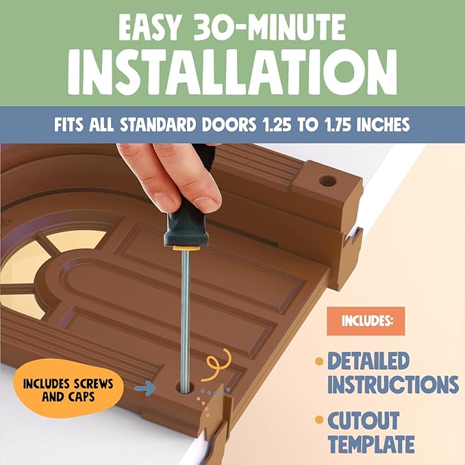 Cat Door Interior Door - Meow Manor Extra Large Pet Door, 10.25 x 11 No-Flap Cat Door Interior Door for Cats up to 30 lbs, Easy DIY Setup, Secured Installation in Minutes, No Training Needed