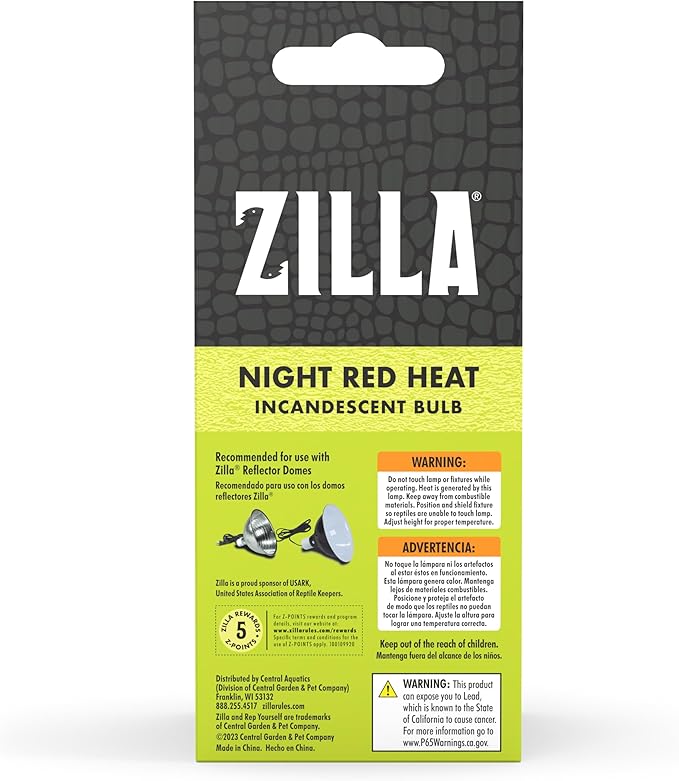 Zilla Reptile Terrarium Incandescent Heat Bulb, Night Red, 50 Watts