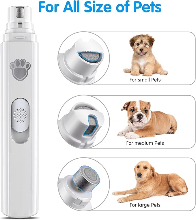 Dog Nail Grinder, 2-Speed Rechargeable Dog Nail Trimmers for Large Medium & Small Dogs, Upgrade Professional Electric Pet Paws Nail Grinder, Quiet Puppy Grooming Tool Cat Dog Nail Dremel White