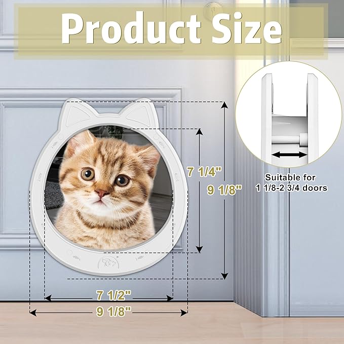 Large Cat Door Interior Door, No-Flap Cat Door for Interior Door, Pet Door for Cats, Easy DIY Setup, No Training, Up to 22 LBS, Easy to Install(Snow White)