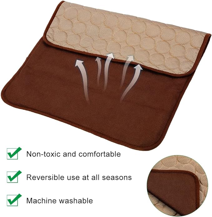 VeMee Cooling Mat Pad for Dogs Cats Ice Silk Mat Cooling Blanket Cushion for Kennel/Sofa/Bed/Floor/Car Seats Cooling (L: 28 x 22 inches, Coffee)
