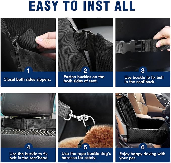 Dog Car Seat Pet Booster Seat Pet Travel Safety Car Seat,The Dog seat Made is Safe and Comfortable, and can be Disassembled for Easy Cleaning(Solid Black)