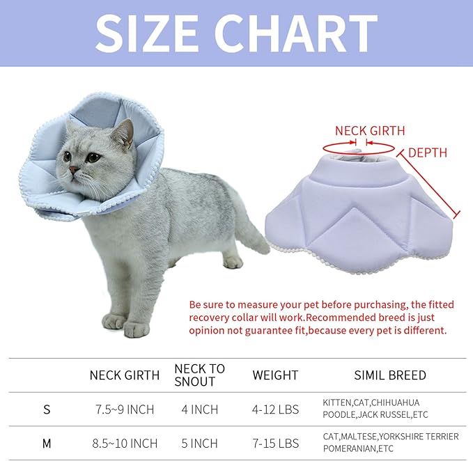 Soft Cat Recovery Collar,Adjustable Dog Cat Cone,Dog Protective Cone Collar after Surgery,for Cats and Puppy,Small,Blue