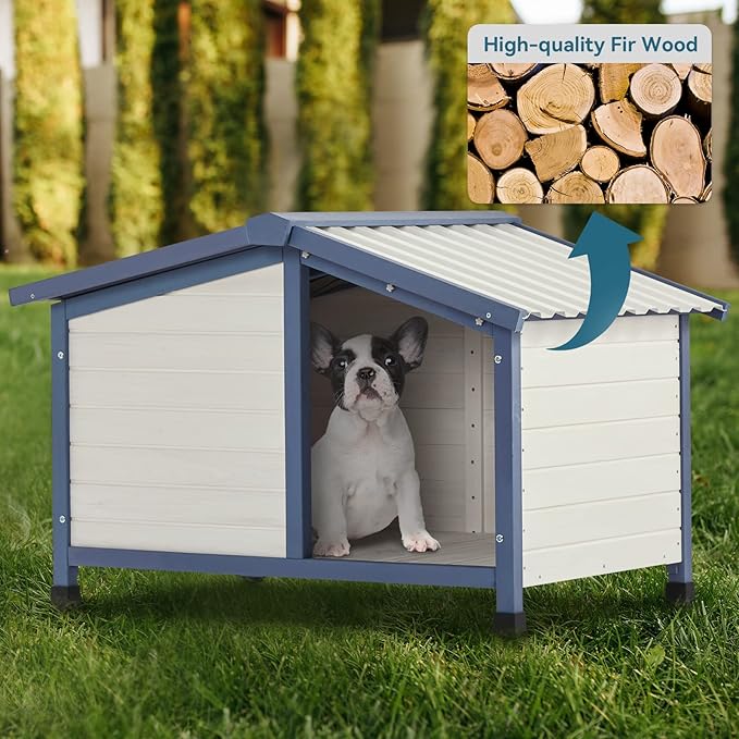 Petsfit Small Dog House, 33" L x 22.5" W x 25.2" H Waterproof PVC Roof Dog House for Small Dogs,Small Dog House with Adjustable Foot Mat and Door Flap, White