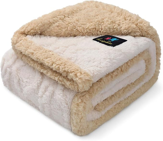 Waterproof Pet Blanket, Liquid Pee Proof Dog Blanket for Sofa Bed Couch, Reversible Sherpa Fleece Furniture Protector Cover for Small Medium Large Dogs Cats,Beige-thicken X-Large（85" x 57"）