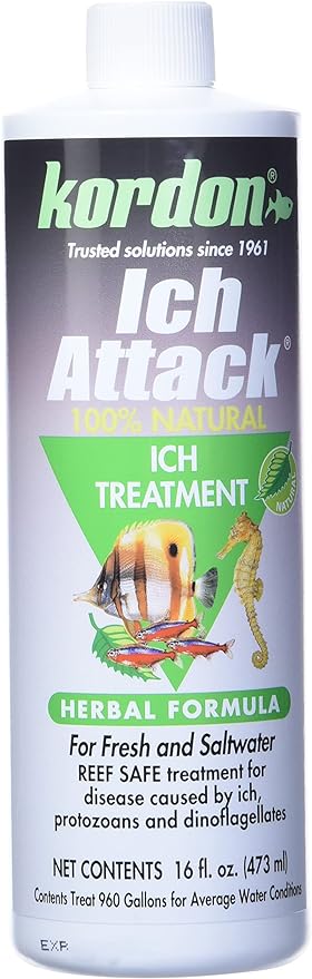 KORDON #39446 100% Natural and Herbal Formula Ich Attack-Ich Treatment for Aquarium, 16-Ounce, TEA COLOR