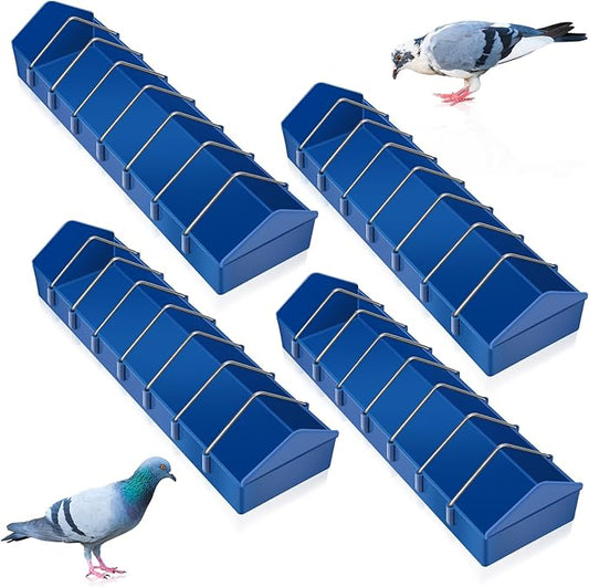 Tioncy 4 Pcs Pigeon Feeder Bird Dispenser Slot Container Poultry Food Dish Dispenser Tool Less Waste Plastic Thick Slot for Feeding Chicken Duck Quails Birds with Removable Steel Wire Partition