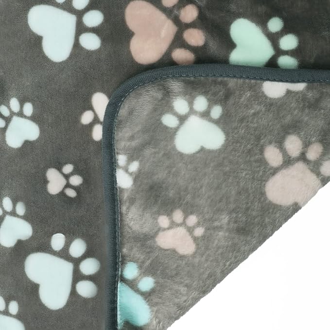 Luciphia 1 Pack 2 Pet Blankets for Dogs Cats, Fleece Print Dog Cat Blankets for Small Medium Large Puppy Kitten, Paw Grey Brown Medium(30x20 inch)