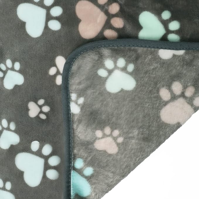 Luciphia 1 Pack 2 Pet Blankets for Dogs Cats, Fleece Print Dog Cat Blankets for Small Medium Large Puppy Kitten, Paw Grey Brown Small (23x16 inch)