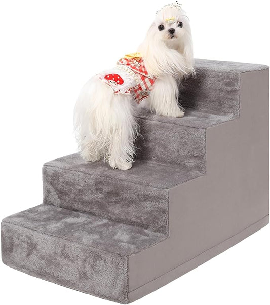 Dog Stairs for Small Dogs，18’’ 4-Step Pet Stairs for High Beds and Couches，Dog Steps with Non-Slip Bottom and High-Density Foam Indoor Outdoor, Grey