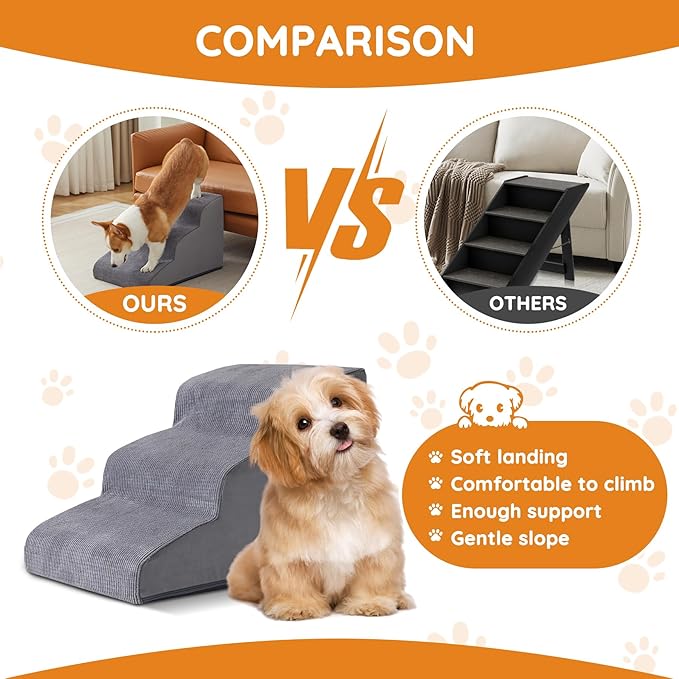 Dog Steps for Bed, Dog Stairs for Small Dogs, 2-Step Dog Ramp for Bed, Couch, Sofa, and Chairs, Non-Slip Bottom Design, Cat Scratching, High Density Foam Portable Pet Step, Indoor, Grey