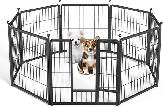 Simple Deluxe Dog Playpen Indoor Outdoor, 24" Height 8 Panels Fence with Anti-Rust Coating, Metal Heavy Portable Foldable Dog Pen for Small/Medium Dogs RV Camping, Black