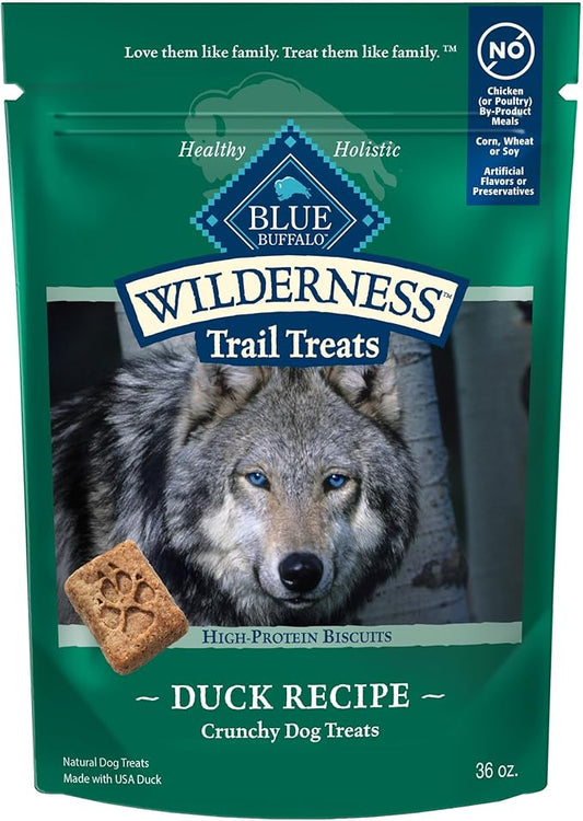 Blue Buffalo Wilderness Trail Treats High Protein Grain Free Dog Biscuits Crunchy Dog Treats, Duck Recipe, 36-oz Bag