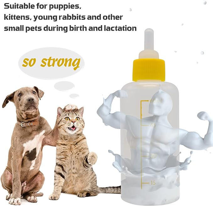 Newborn Kitten Puppy Feeding Bottles for Nursing, Small Animals Feeder with Replacement Nipples