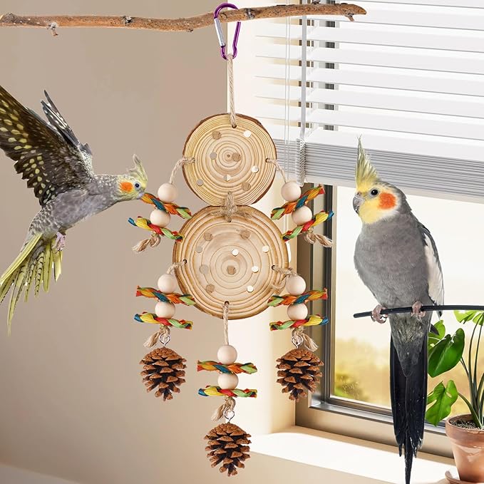 Bird Toys Parrot Toys - Bird Chewing Toy with Natural Pine Wood & Pine Cones for Small and Medium-Sized Parakeets Cockatiels Conures Lovebirds Cockatoos African Grey Amazon Parrots