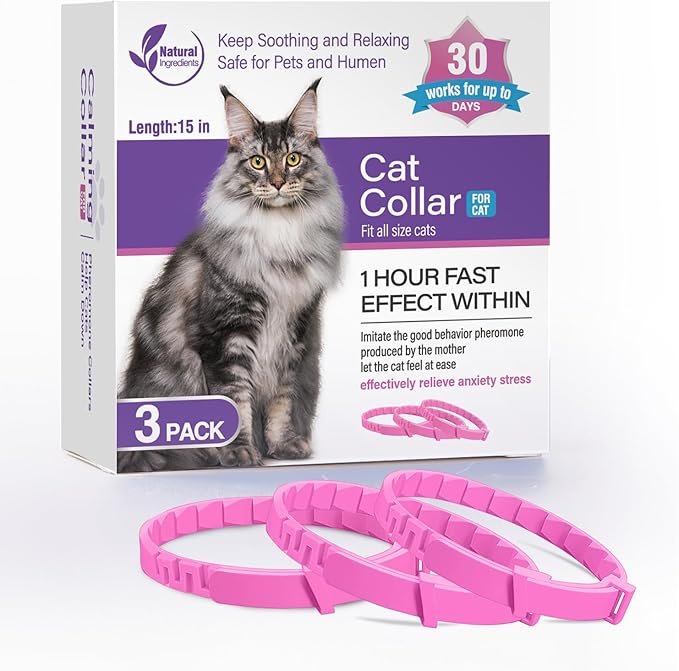 3 Pack Calming Collar for Cats and Kittens Pheromone Collar Efficient Relieve Reduce Anxiety Stress Pheromones Calm Relaxing Comfortable Breakaway Collars Adjustable for Small, Medium Large Cat