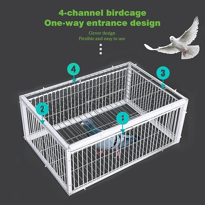 Pigeon Trap Pigeon Cage with One Way Entrance Four Door, Bird Cage with Escape-Proof Design for Sparrows, Quails, Small Bird, Chick and Duckling (23.6”L x 15.75” W x 10.24 ”H)