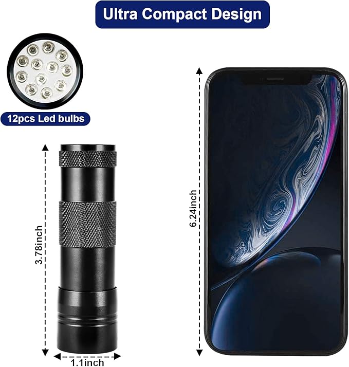 Simple Deluxe UV Flashlight Black Light 395nm Hand-held Detecting Torch for Pet Urine, Stains, Verifying Money Documents, Batteries Not Included, Black