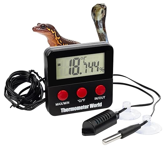 Digital Reptile Thermometer and Humidity Gauge Remote Probes – Terrarium Reptile Hygrometer Thermo Humidor Tank Cage Incubator Brooder Indoor Outdoor