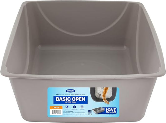 Petmate Open Cat Litter Box, Large Nonstick Litter Pan Durable Standard Litter Box, Mouse Grey Great for Small & Large Cats Easy to Clean, Made in USA