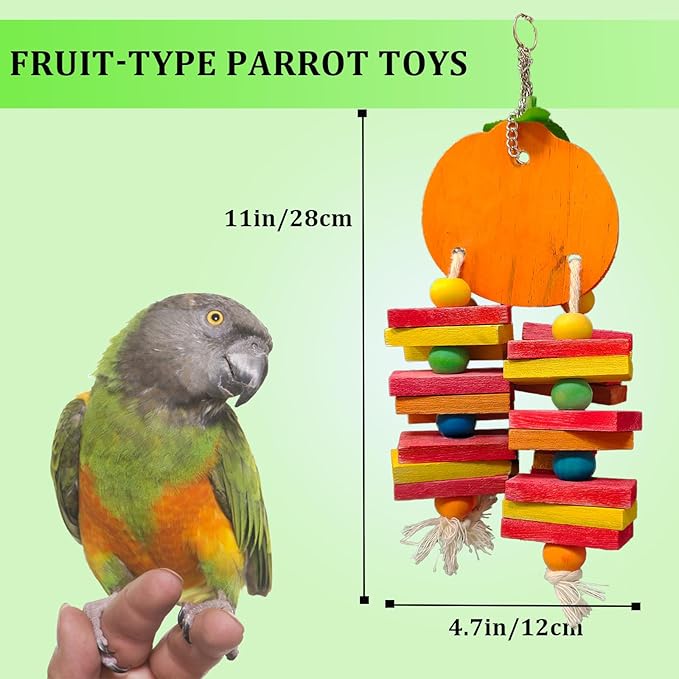 Bird Parrot Chewing Toys Bird Beak Grinding Wood Block Colorful Fruit Swing Toy for Parakeet Budgie Cockatiel Cockatoo Conure Finch Lovebird African Grey