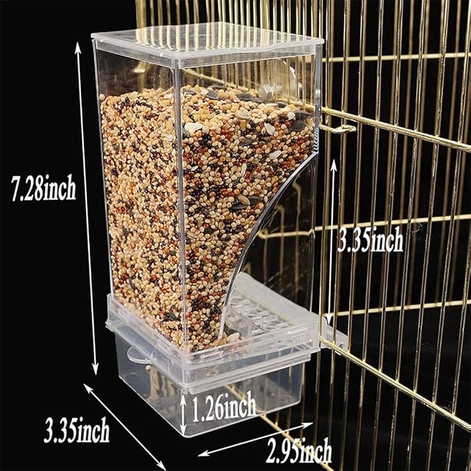 Hamiledyi No Mess Bird Cage Feeder 2Pack Automatic Parrot Seed Feeders with Perch Acrylic Transparent Seed Food Container Cage Accessories for Small and Medium Lovebirds Parakeets