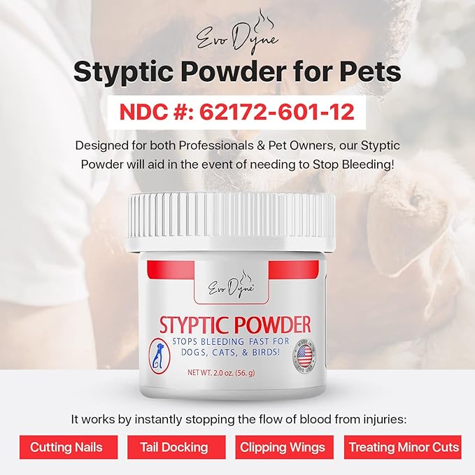 Styptic Powder for Dogs, Cats, and Birds (2 oz) by Evo Dyne | Fast-Acting Blood Stop Powder for Pets | Quick Stop Bleeding Powder for Dog Nail Clipping, Grooming, Cuts and More (1-Pack)