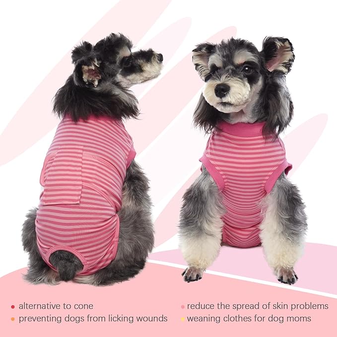 FUAMEY Recovery Suit for Dogs After Surgery,Soft Breathable Dog Bodysuit E-Collar & Cone Alternative Surgical Suit,Male Female Dog Neuter Spay Suits Anti Licking Wounds Onesie Rose Stripes XL