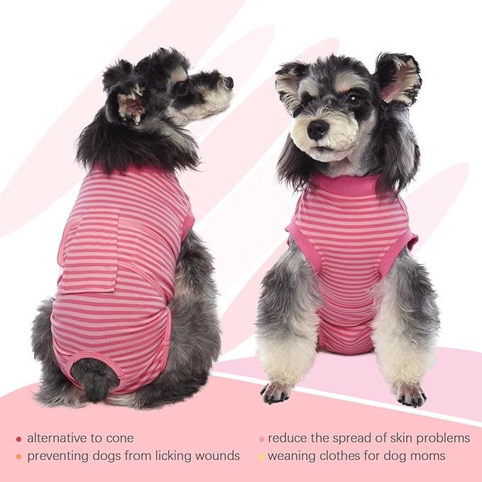 FUAMEY Recovery Suit for Dogs After Surgery,Soft Breathable Dog Bodysuit E-Collar & Cone Alternative Surgical Suit,Male Female Dog Neuter Spay Suits Anti Licking Wounds Onesie Rose Stripes L