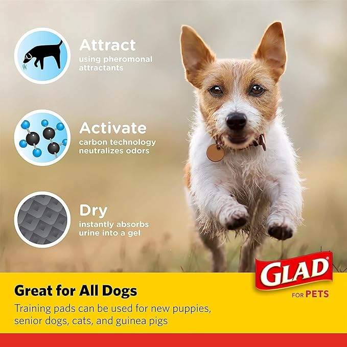 Glad for Pets Black Charcoal Puppy Pads, All-in-One | Puppy Potty Training Pads That ABSORB & NEUTRALIZE Urine Instantly | New & Improved Quality Puppy Pee Pads, 50 count - 4 Pack