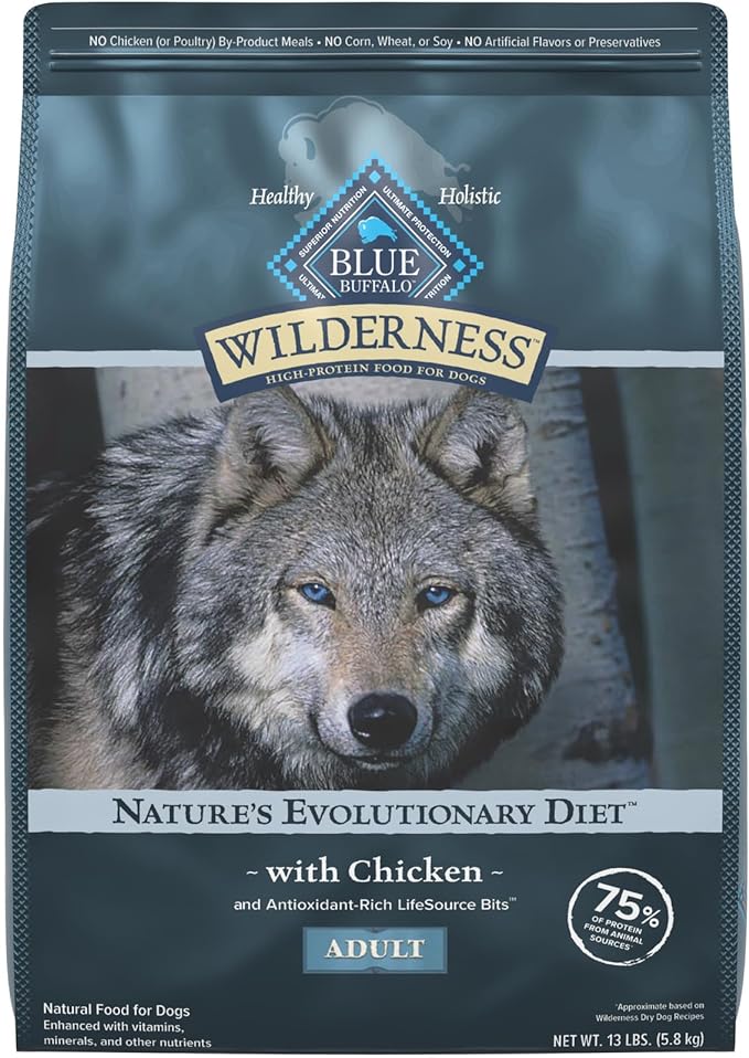 Blue Buffalo Wilderness Natural High-Protein Dry Food for Adult Dogs, Chicken Recipe, 13-lb. Bag