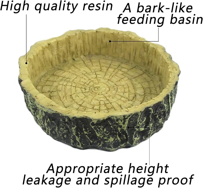 Hamiledyi 3 Pack Reptile Water Dish Food Bowl Set Resin Bearded Dragon Rock Food Feeder Dish Terrarium Bowls with Feeding Tweezers Tong for Leopard Gecko Lizard Frog Snake Chameleon Tortoise