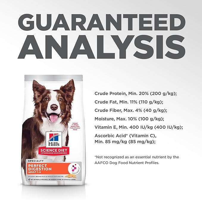 Hill's Science Diet Perfect Digestion, Adult 1-6, Digestive Support, Dry Dog Food, Salmon, Brown Rice, & Whole Oats, 22 lb Bag