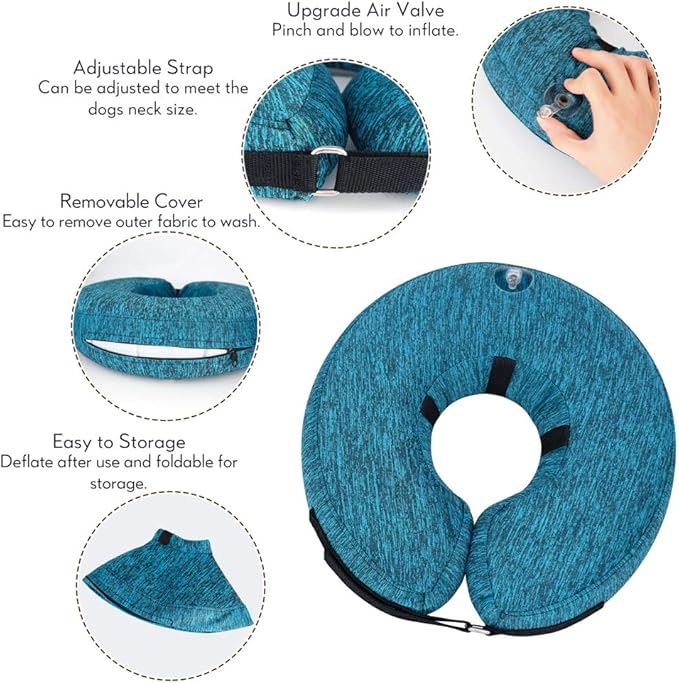 MIDOG Dog Cone Collar, Inflatable Dog Neck Donut Collar Alternative After Surgery, Soft Protective Recovery Cone for Small Medium Large Dogs and Cats Puppies - Alternative E Collar (Blue, XS)