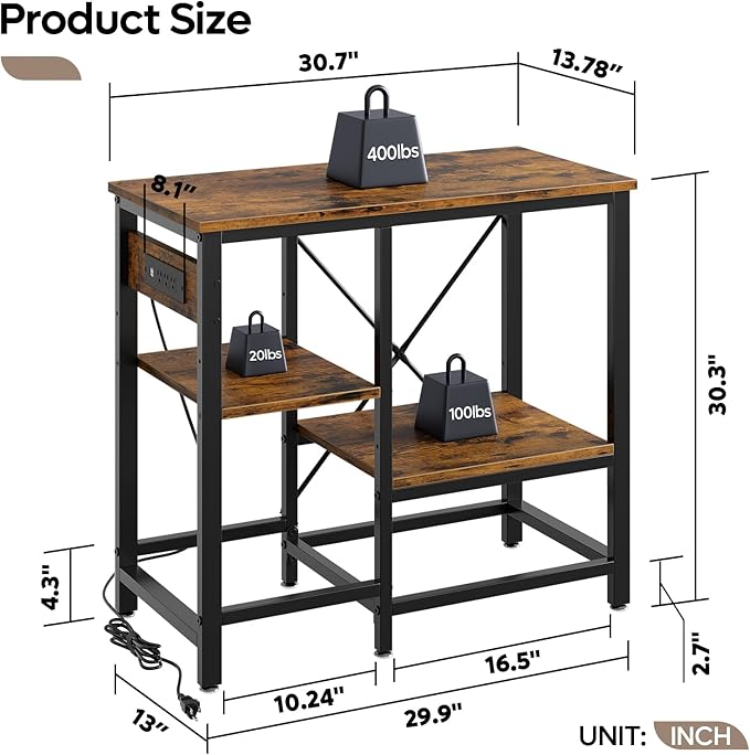 Bestier 20-29-37 Gallon Fish Tank Stand with Power Outlets, 6-Leg Metal Aquarium Stand, Reptile Tank Stand with 3-Tier Adjustable Storage Shelve, 400LBS Capacity 30.7" L x 13.8" W