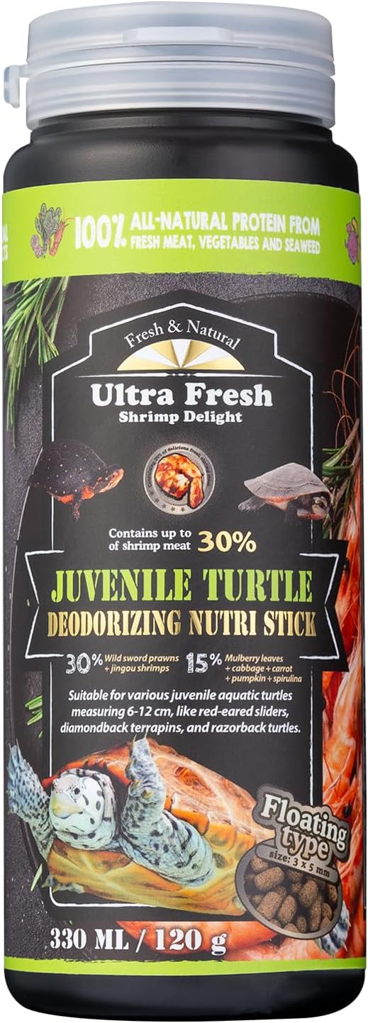 Ultra Fresh Floating Juvenile Turtle Food, All Natural Ingredients, Wild Sword Prawn, w/Deodorizing Probiotics, Juvenile Turtle Deodorizing Nutri Stick 3.35 oz