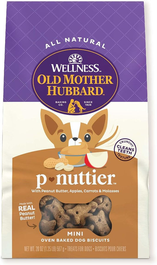 Old Mother Hubbard by Wellness Classic P-Nuttier Natural Dog Treats, Crunchy Oven-Baked Biscuits, Ideal for Training, Mini Size, 20 ounce bag