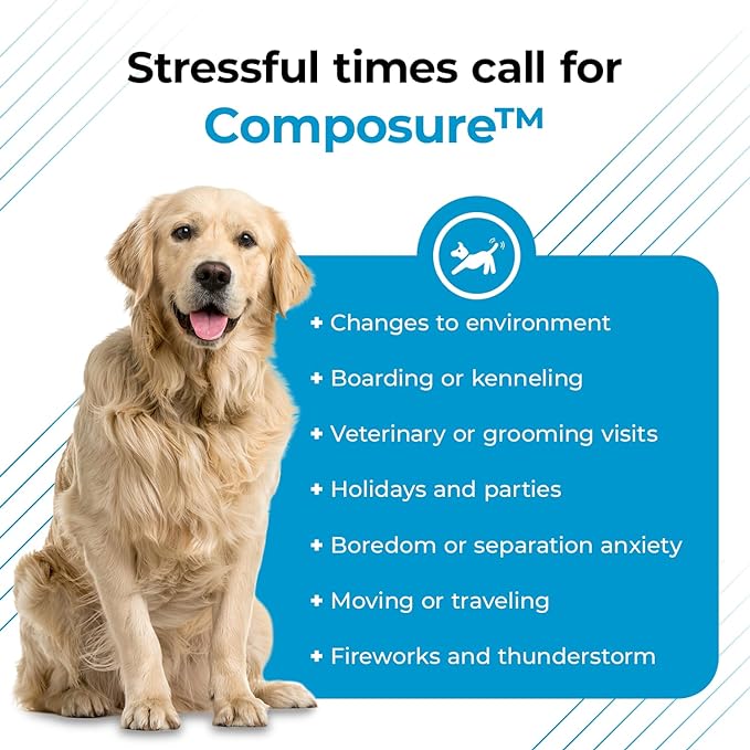 VETRISCIENCE Composure Calming Chews for Dogs - Clinically Proven Dog Anxiety Relief Supplement with Colostrum, L-Theanine & Vitamin B1 for Stress, Storms, Separation & More - 120 Count, Bacon Flavor