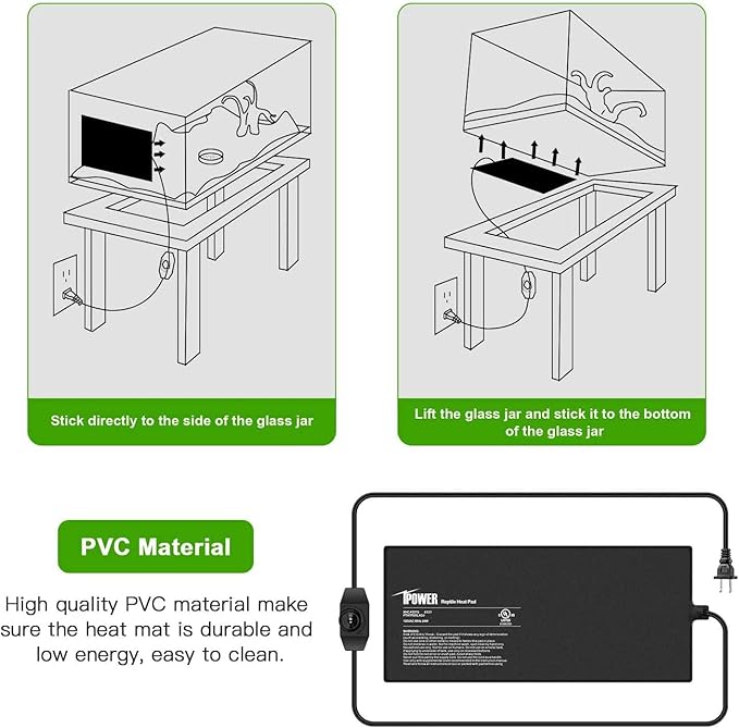 iPower 8 by 18-Inch Reptile Heat Mat with Temperature Adjustable Controller Knob, LCD Digital Aquarium Thermometer, Under Tank Warmer Terrarium Heat Pad for Reptiles and Amphibians