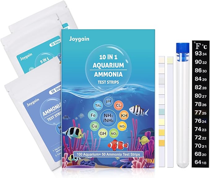 10 in 1 Ammonia Test Kit for Aquarium, 150pcs Aquarium Test Strips, Accurate & Fast Fish Tank Water Testing Kit Suitable for Saltwater and Freshwater, Test Water pH, Nitrite, Nitrate & More