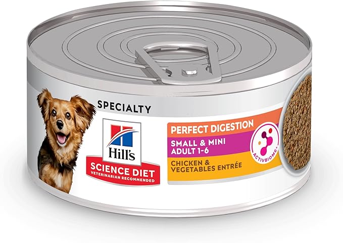 Hill's Science Diet Perfect Digestion, Adult 1-6, Small & Mini Breeds Digestive Support, Wet Dog Food, Chicken & Vegetables Loaf, 5.8 oz Can, Case of 24