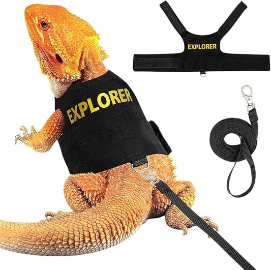 Bearded Dragon Harness and Leash Set - Adjustable Lizard Traction Rope Escape Proof Outdoor Walking Training Leash Reptile Explorer Costume Accessories for Bearded Dragon Lizard Small Pets