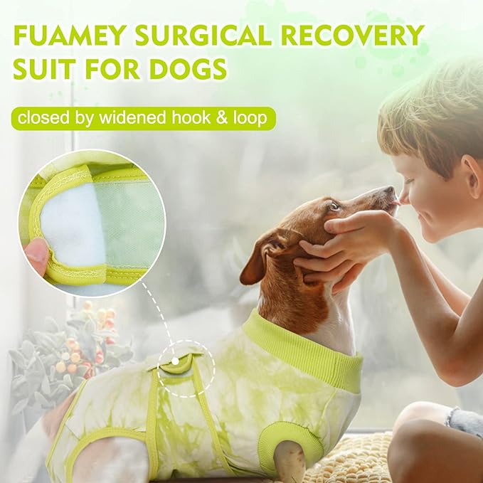 FUAMEY Recovery Suit for Dogs After Surgery,Soft Breathable Dog Bodysuit E-Collar & Cone Alternative Surgical Suit,Male Female Dog Neuter Spay Suits Anti Licking Wounds Onesie Green Tie Dye L
