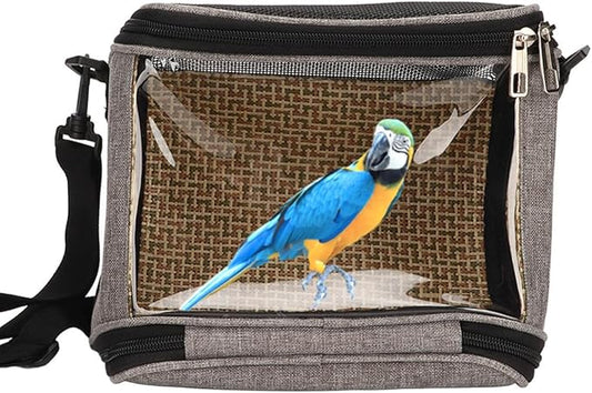 flexman Bird Carrier Bag, Portable Transparent Lightweight Breathable Parrot Travel Cage with Side Pockets: for Macaws, Parrots, Birds, Hamsters, Small Lizards (Grey)